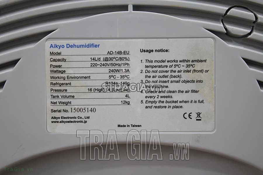 Thông số máy hút ẩm Aikyo AD-14B-EU