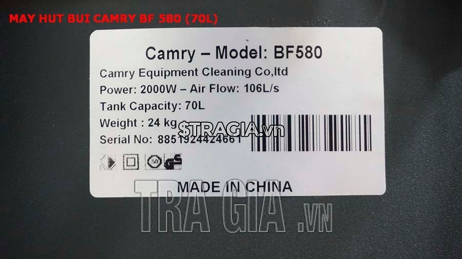 Thông số máy hút bụi Camry 580 (70L)