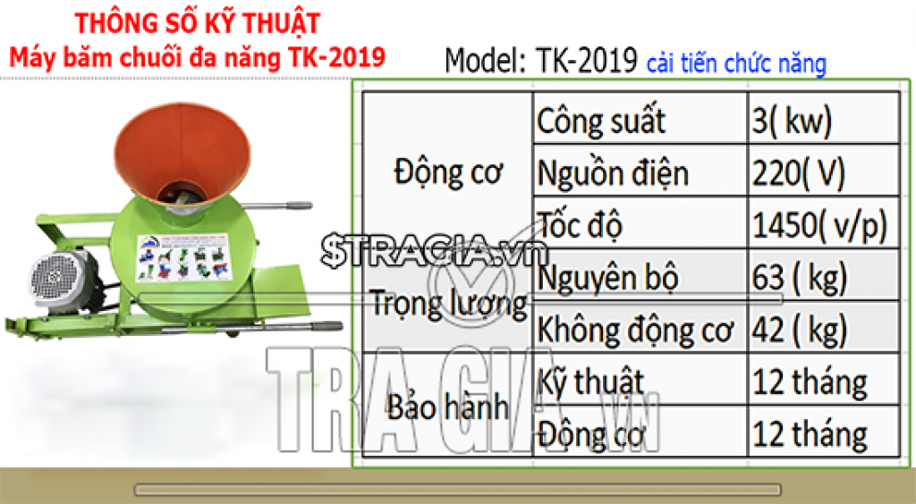 Thông số máy băm thái chuối đa năng